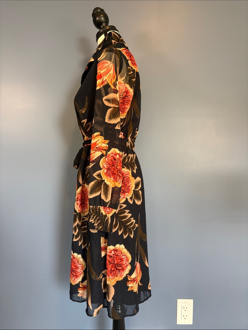 Cleo Petite Floral Shirt Dress | Size M | Belted Midi Dress | Sheer Sleeves - Picture 4 of 9